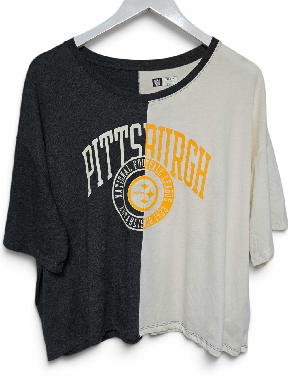Pittsburgh Steelers NFL Women’s 2X Colorblock Cropped T-Shirt Black White XXL